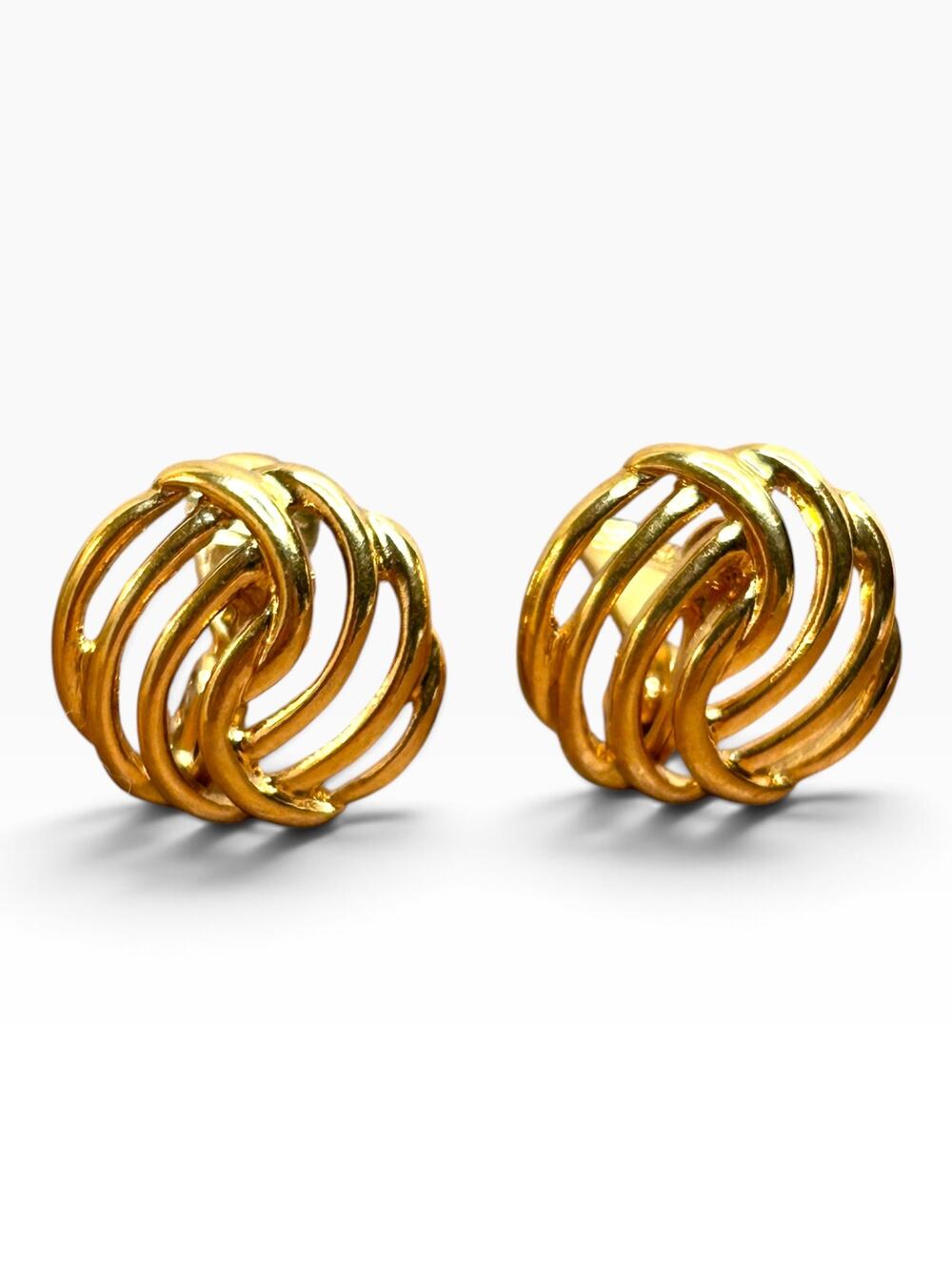 Vintage Monet Signed Gold Tone Open Work Swirl Love Knot Clip On Earrings